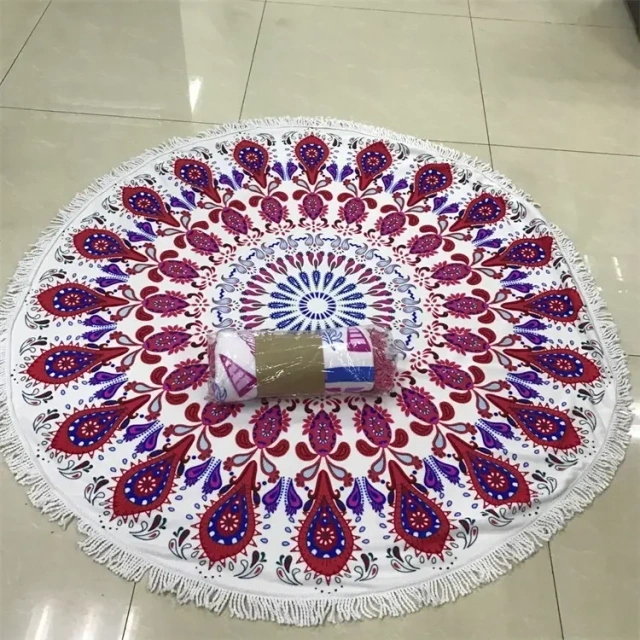 Custom Best Selling Cheap Large High Quality Softest Wholesale Custom Microfiber Round Beach Towel and Bag with Tassel