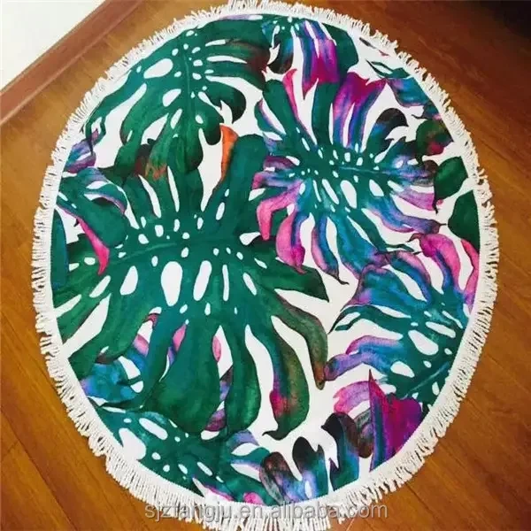 Custom Best Selling Cheap Large High Quality Softest Wholesale Custom Microfiber Round Beach Towel and Bag with Tassel