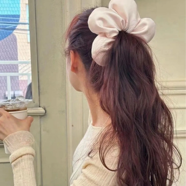 Korean Sponge flower large silk scrunchies for women 2024 new satin flower hair scrunchies hair band