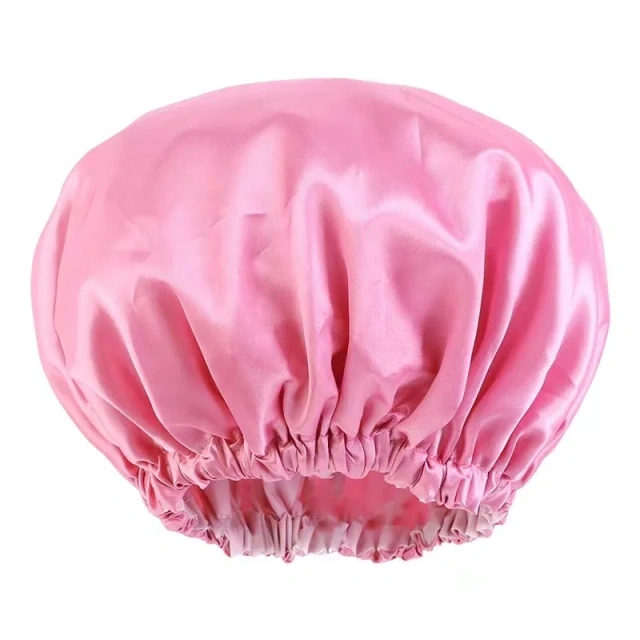 Wholesale Reusable Waterproof EVA Inner Shower Cap with Elastic Satin Women Bath Cap Accessories