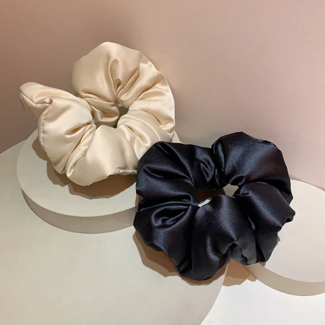 フレンチワイド スーパーソフト ステインヘアシュシュ スイート 無地 パッド入り 枕シュシュ フォーム充填 伸縮性ヘアタイ ヘッドバンド