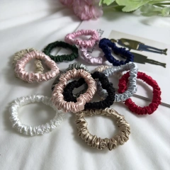 小さいサイズのサテンシュシュ 1cm スリムサイズのヘアシュシュ サテン伸縮性ヘアタイ