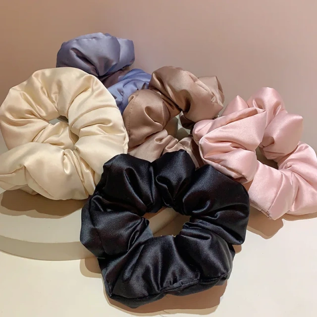 フレンチワイド スーパーソフト ステインヘアシュシュ スイート 無地 パッド入り 枕シュシュ フォーム充填 伸縮性ヘアタイ ヘッドバンド