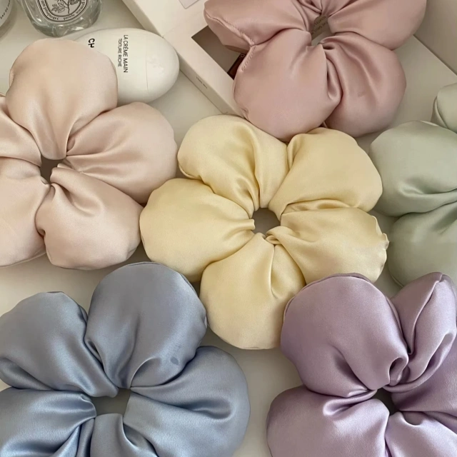 Korean Sponge flower large silk scrunchies for women 2024 new satin flower hair scrunchies hair band