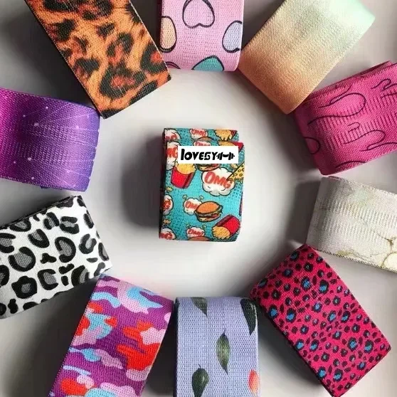 カスタムジムプリントブーティバンドファブリックフィットネスヒップ弾性サークルヨガエクササイズ臀部抵抗バンド