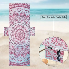 Microfiber Terry Beach Chair Cover Towel with Hood and Side Pocket Fitted Beach Towel for Lounge Chairs