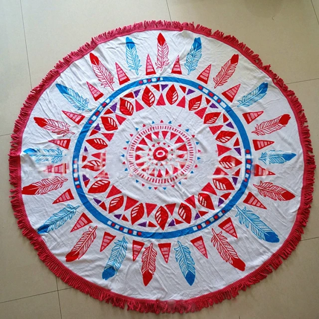 OEM Circular Printed Microfiber Beach Towel Fringe Hawaii Round Beach Towel With Tassel
