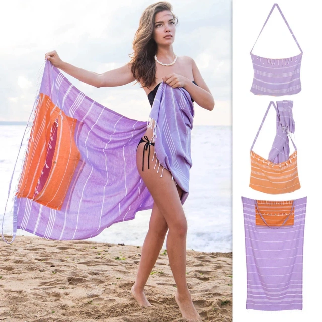Wholesale personalized custom transformer towel 2 in 1 turkish cotton towels beach towels with bag