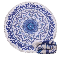 OEM Circular Printed Microfiber Beach Towel Fringe Hawaii Round Beach Towel With Tassel