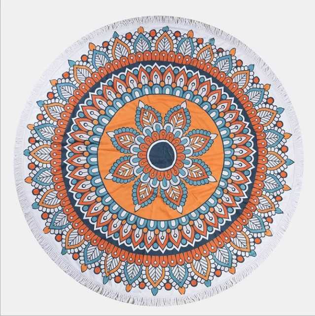 OEM Circular Printed Microfiber Beach Towel Fringe Hawaii Round Beach Towel With Tassel