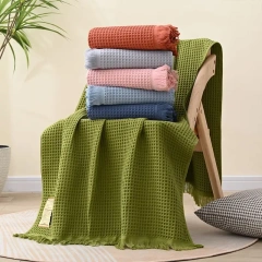 Pure cotton thickening waffle tassel  beach towel Bath Towels Home beach Soft  Beach Towels