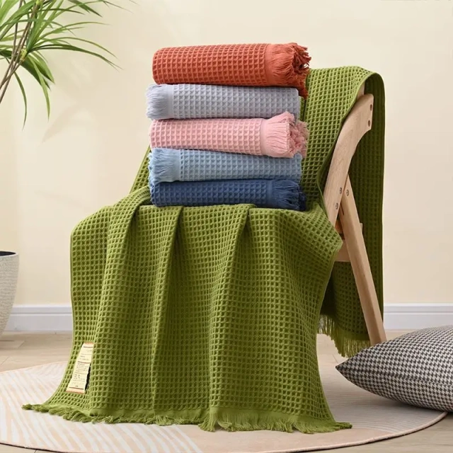 Pure cotton thickening waffle tassel  beach towel Bath Towels Home beach Soft  Beach Towels