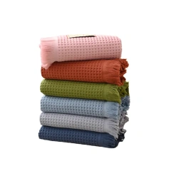 Pure cotton thickening waffle tassel  beach towel Bath Towels Home beach Soft  Beach Towels