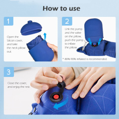 収納と膨らませに便利なシリコンポーチ付きのポータブルインフレータブルU字型トラベルネックピロー