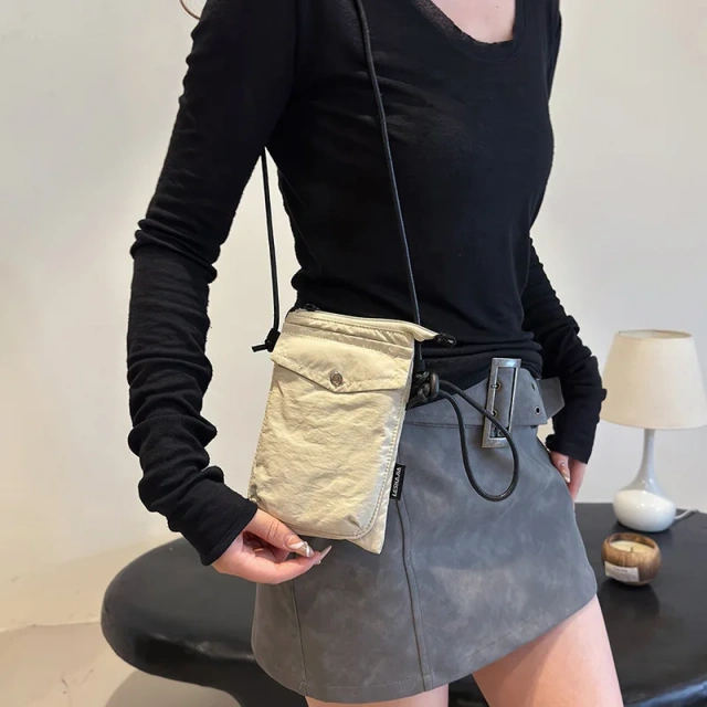 Minimalist Style Mobile Phone Makeup Bag Women Washed Cloth Bag Versatile Mini Shoulder Messenger Shopping Bag