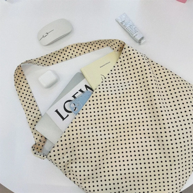 Large Capacity Casual Handbag Dot Tote Bag Canvas Shoulder Handbags Cute Carry Collapsible Shopping Bag