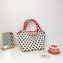2024 Japanese Style Canvas Shopping Bag Fashionable Dot Casual Shoulder Handbag Outdoor Canvas Shopping Bag