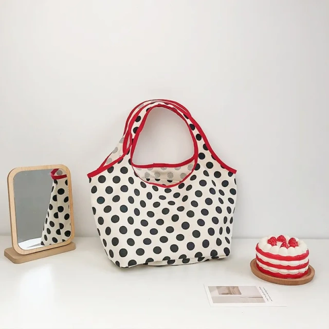 2024 Japanese Style Canvas Shopping Bag Fashionable Dot Casual Shoulder Handbag Outdoor Canvas Shopping Bag
