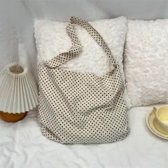 Large Capacity Casual Handbag Dot Tote Bag Canvas Shoulder Handbags Cute Carry Collapsible Shopping Bag
