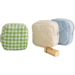 Zipper Small Storage Bag Striped Checkerboard Mini Change Purse Cosmetic Bag