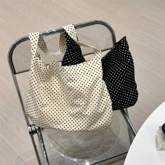 Large Capacity Casual Handbag Dot Tote Bag Canvas Shoulder Handbags Cute Carry Collapsible Shopping Bag