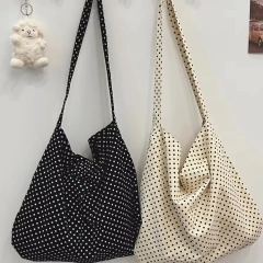 Large Capacity Casual Handbag Dot Tote Bag Canvas Shoulder Handbags Cute Carry Collapsible Shopping Bag