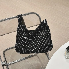 Large Capacity Casual Handbag Dot Tote Bag Canvas Shoulder Handbags Cute Carry Collapsible Shopping Bag