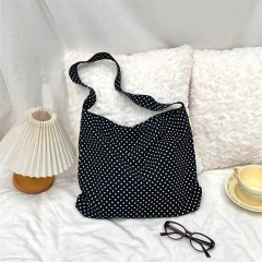 Large Capacity Casual Handbag Dot Tote Bag Canvas Shoulder Handbags Cute Carry Collapsible Shopping Bag
