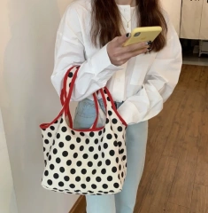 2024 Japanese Style Canvas Shopping Bag Fashionable Dot Casual Shoulder Handbag Outdoor Canvas Shopping Bag