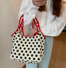 2024 Japanese Style Canvas Shopping Bag Fashionable Dot Casual Shoulder Handbag Outdoor Canvas Shopping Bag