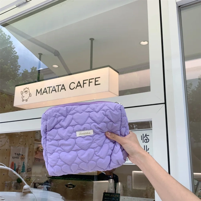 Quilting Pouch Toiletry Makeup Cosmetic Bag Custom Design Logo Printed Soft Zipper Organizer