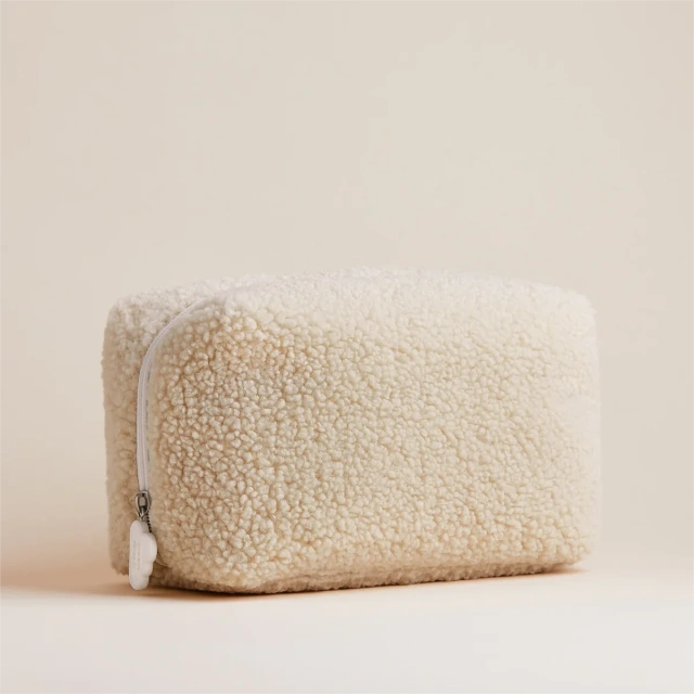 Summer Fluffy Makeup Bags Soft Beautiful Girls Blue Folding Teddy Cosmetic Pouch for Gift