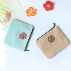 Flower girl mini wallet portable simple cute small coin purse travel student Cotton Canvas Sanitary napkins storage bag