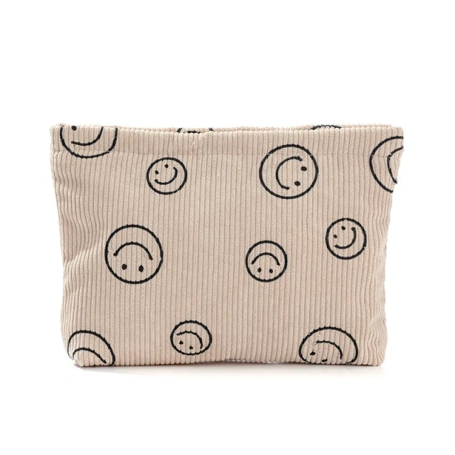 Corduroy Smiling Face Storage Bag Minimalist Handheld Bag For Women