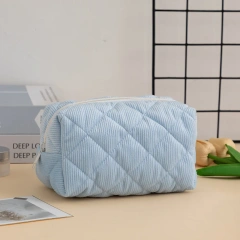 New Design Custom High-capacity Lattice Corduroy Travel Toiletries Cosmetic Bag