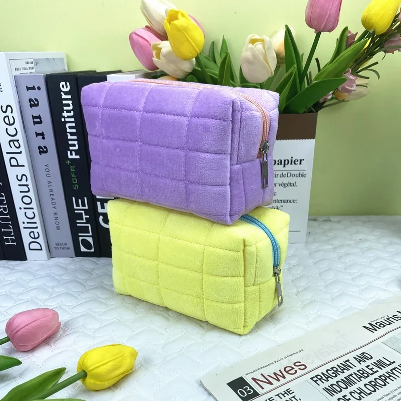 Large Capacity Creative Portable Storage Bag Solid Color Pencil Case for School
