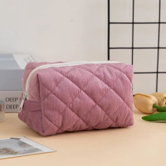 New Design Custom High-capacity Lattice Corduroy Travel Toiletries Cosmetic Bag