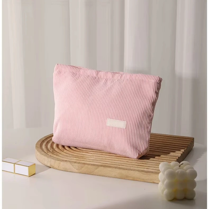 Hot Corduroy Fabric Makeup Bag Large Custom Travel Cosmetic Pouch Zipper Fashionable Beauty Case Makeup