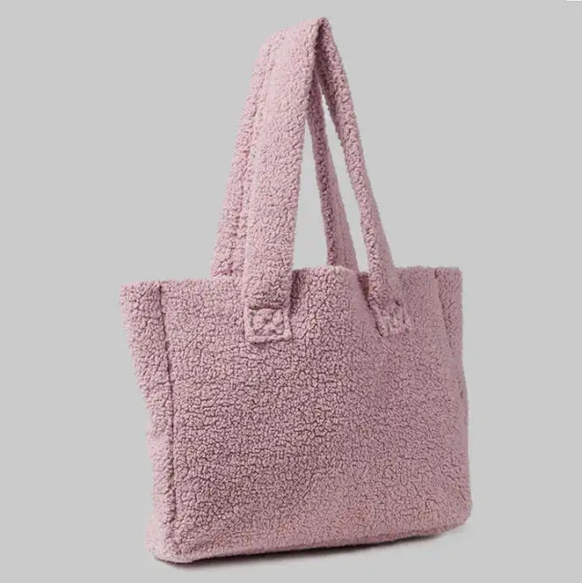 Warm Teddy Bag Custom Logo Soft Teddy Cloth Fleece Women Tote Bag