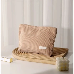 Hot Corduroy Fabric Makeup Bag Large Custom Travel Cosmetic Pouch Zipper Fashionable Beauty Case Makeup