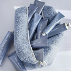 Summer Fluffy Makeup Bags Soft Beautiful Girls Blue Folding Teddy Cosmetic Pouch for Gift