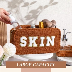 Soft Teddy Zipper Makeup Bag Custom Sherpa Velvet embroidery Pouch Women Fluffy organizer Cosmetic Bag