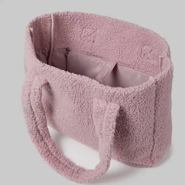 Warm Teddy Bag Custom Logo Soft Teddy Cloth Fleece Women Tote Bag