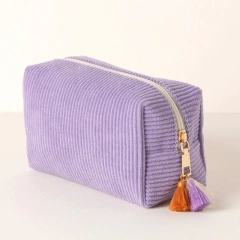 Women Gift Travel Makeup Zip Pouch Toiletry Bag Corduroy Tassels Custom Cosmetic Bag