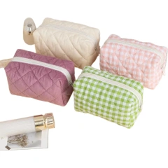 New Design Custom High-capacity Lattice Corduroy Travel Toiletries Cosmetic Bag