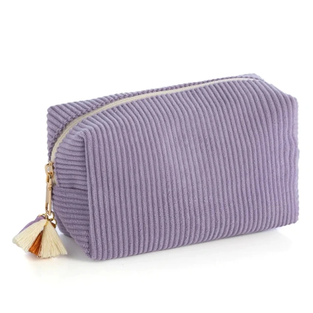 Women Gift Travel Makeup Zip Pouch Toiletry Bag Corduroy Tassels Custom Cosmetic Bag