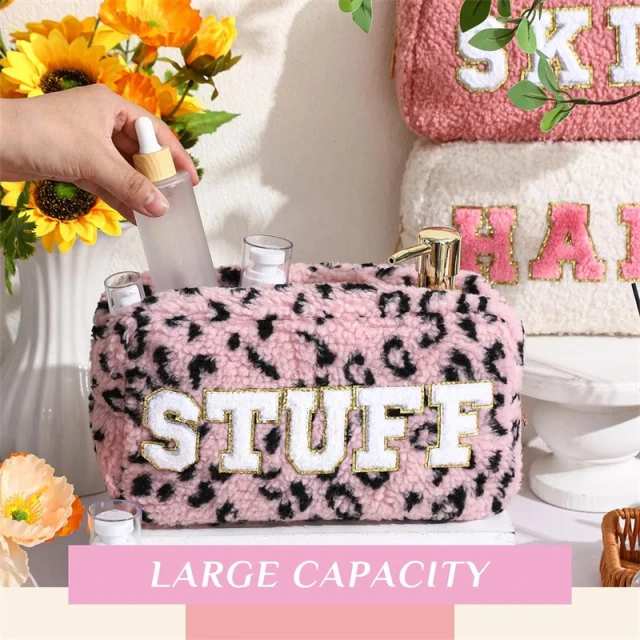 Soft Teddy Zipper Makeup Bag Custom Sherpa Velvet embroidery Pouch Women Fluffy organizer Cosmetic Bag