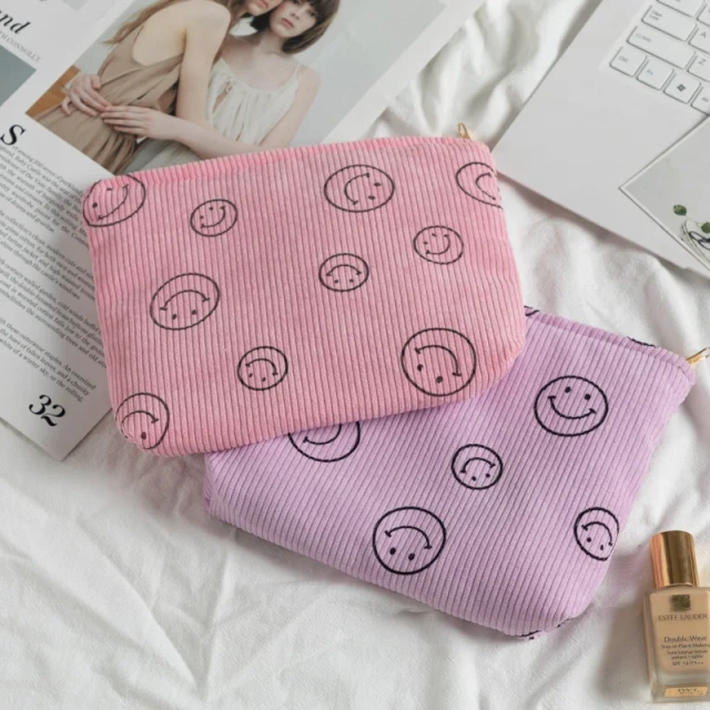 Wholesale Bags MakeUps Bag Smile Corduroy Large Double-faced Cosmetic Bag