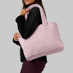 Warm Teddy Bag Custom Logo Soft Teddy Cloth Fleece Women Tote Bag