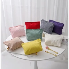 Hot Corduroy Fabric Makeup Bag Large Custom Travel Cosmetic Pouch Zipper Fashionable Beauty Case Makeup
